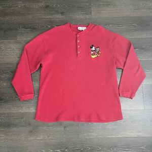Vintage 90s Disney Store‎ Mickey Mouse Henley Shirt Mens XL Red Long Sleeve.